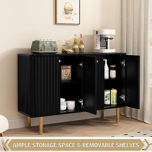 HOLTICO Sideboards, Buffet Cabinet with 4 Doors and Removable Shelves, Modern Accent Sideboard Storage Cabinet Storage Cupboard for Living Room, Kitchen, Black - Image 6