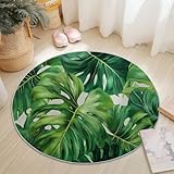 Genérico Verde Pelo Corto Alfombra Redonda, Acuarela Ilustración Hojas De Palma Impresión Alfombra Redonda Lavable No es Fácil Desvanecerse - Diámetro 100 cm para Dormitorio Oficina Hotel