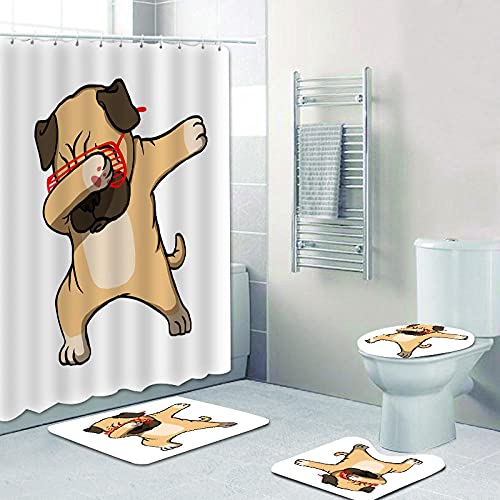 ZDDWLDL 4Pcs Duschvorhänge Set Mit Rutschfesten Teppichen,Toilettendeckel und Badematte Weißer Brauner Schwarzer…