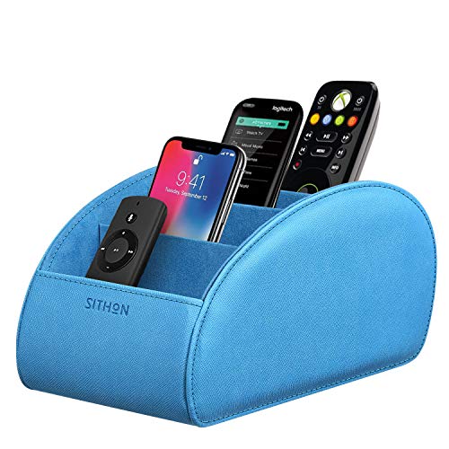 Fernbedienungshalter mit 5 Fächern - [Upgrade Version] PU Leder Remote Caddy Desktop Organizer Store TV DVD Blu-Ray Media Player Smartphones