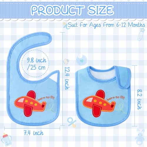 2ooya 7Pcs Cotton Waterproof Baby Bibs Adjustable Hook Loop Closure Infant Bib Unisex Blue Newborn Infant Food Bibs Keepsake Baby Gift for Drooling Feeding Eating Teething, 6-12 Months - Thumbnail 2