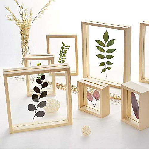 Image of Desi Rang Wooden Rectangular Frame For Wall Decor Table Top Hanging Any Green Or Dry Plant Leaf Picture Photo DIY Gift Home Decoration (Natural,Rec,7.5X5.5Inch,With Dry Leaf)