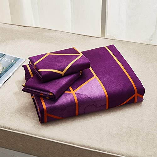 Lurson Purple King Size Duvet Cover Set Burgundy Diamond Geometric Bedding Comforter Cover With Gold Line 100% Microfiber Polyester Bedding Sets Soft Luxurious Quilt Cover With Zipper Ties #TOP6