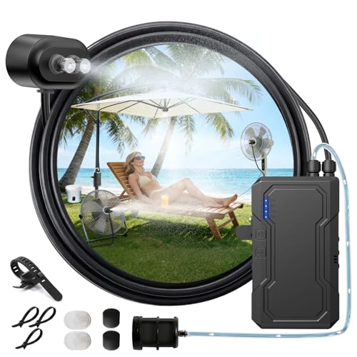 Ausic Portable Magnetic Misting System with Pump 6000mAh Outdoor Fan Misters Kit for Outside Patio Golf Cart Water Sprayer for Cooling Sport Canopy Beach Camp Gazebo Umbrella Dugout- 2 Nozzles