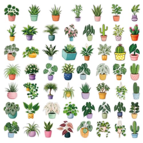 Image of Green Potted Plants Stickers Aesthetic Flora Scrapbook Stickers(50) | Transparent & Waterproof Sticker for Scrapbook Journal Water Bottle Kindle, DIY Crafts, Party Supplies
