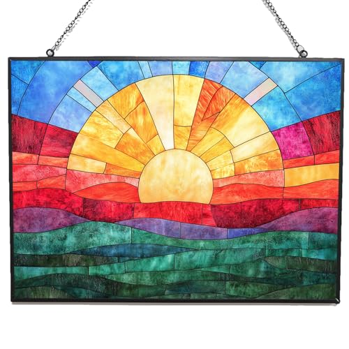 365CUSGIFTS Customized Rectangle Mosaic Sun Rays Stained Glass Window Hanging, Stained Glass Suncatcher for Women, Window Decor Perfect Home Décor