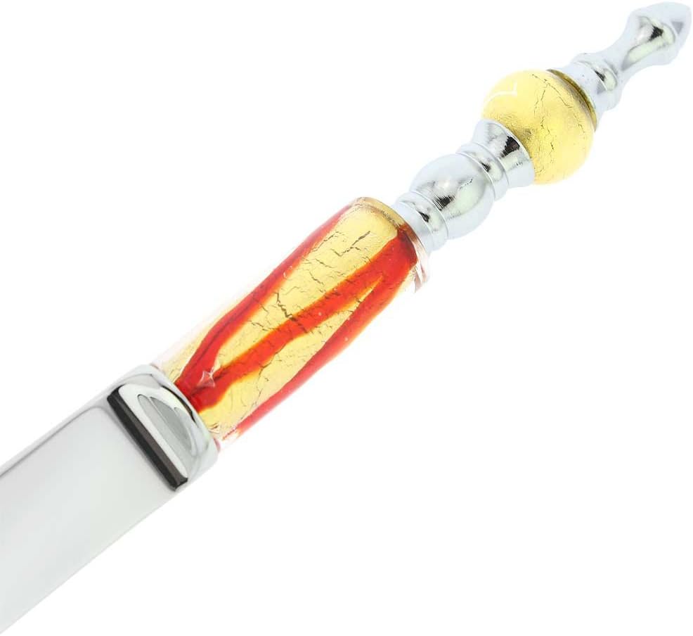 Glass Of Venice Italian Murano Glass Butter Spreader - Red Gold Waves