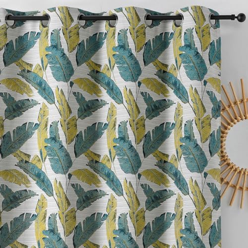 Linder Rideau Moderne et Originale Motif Plumes Vertes - 135x240cm