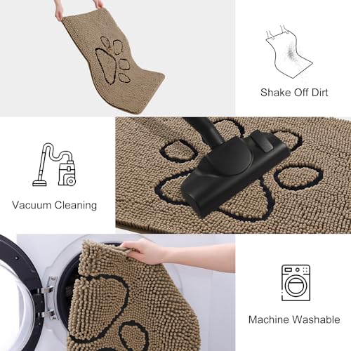 Image of Smiry Dog Door Mat for Muddy Paws, Absorbent Dirt Trapper Non Slip Quick Dry Washable Chenille Mat for Mud Dogs, Entry Rug for Indoor and Outdoor (40x24 Inches, Camel and Black)
