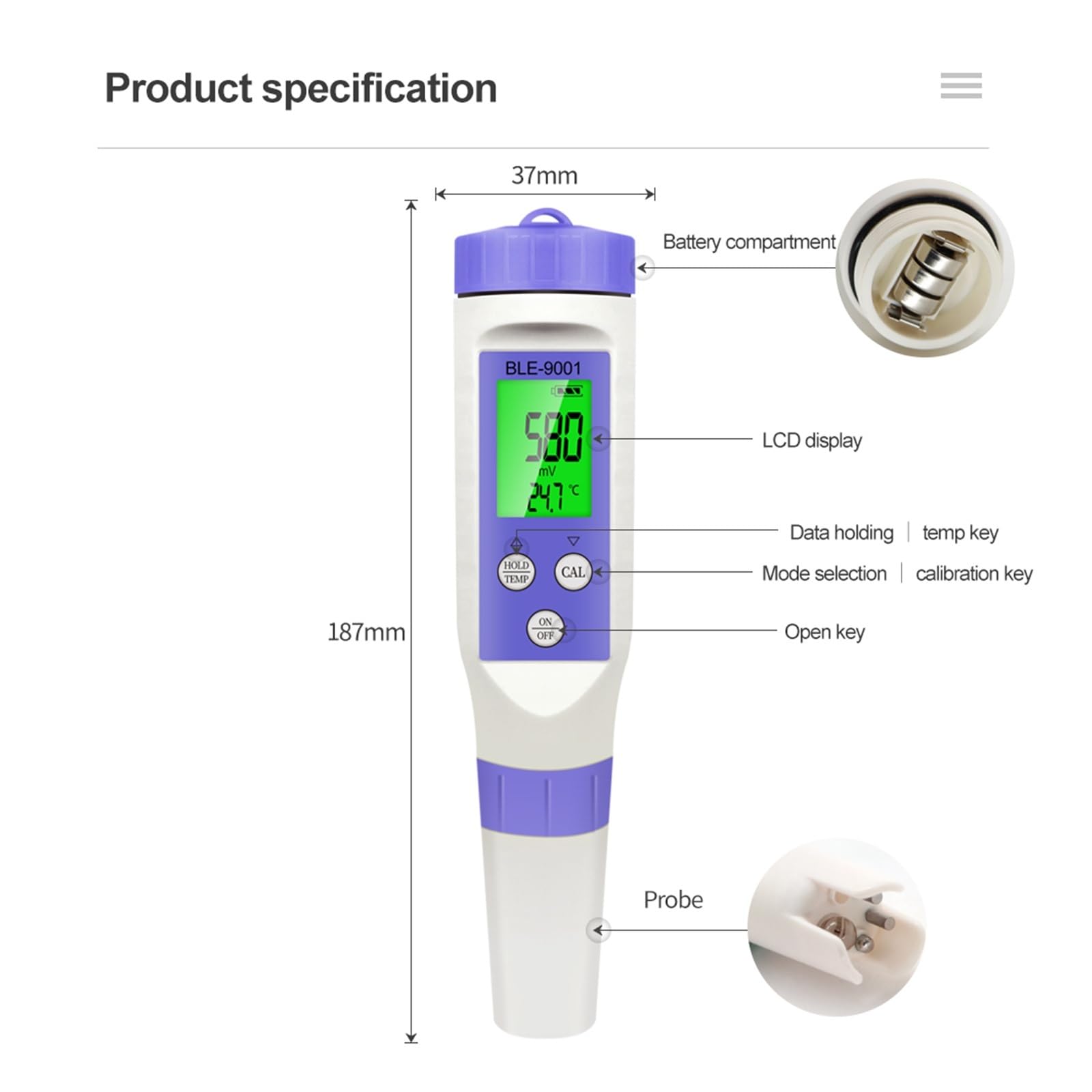 Bluetooth Smart Water Quality Tester Temp/ORP Monitor Online APP Control Analizator wody