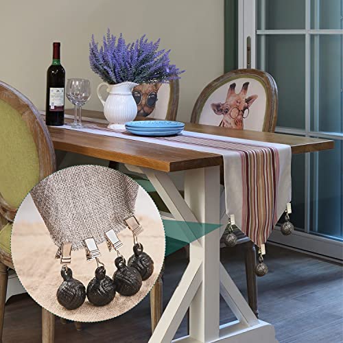 Sungmor Cast Iron Heavyweight Tablecloth Weights - 4 Pack Antique Dark Brown Round Clew Pendent Clips Weights Kit - Heavy Duty Table Cloth Cover Clamps For Home Garden Party Wedding Camping Picnic #TOP5