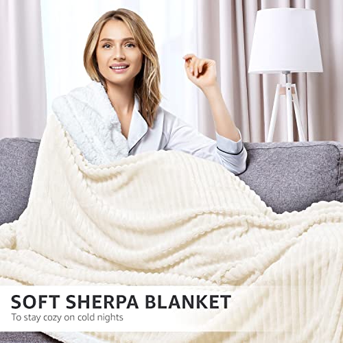 Go Sherpa Blanket Milky White Throw –Travel 270Gsm Warm Comfy, Super Soft & Plush Throws For Bed, Couch, Sofa – Fluffy Lightweight Cozy Fuzzy Blankets For Women, Men, Kids (50X60In) #TOP1