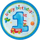 Creative Converting Fun at One Happy First Birthday Boy Round Dessert Plates, Boy, 8 Count