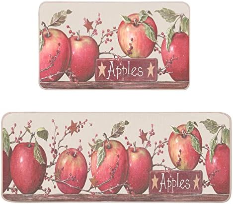 Apples Farmhouse Kitchen Mats Set of 2-17x29 and 17x47 Inch, Decorative Non Slip Backing Floor Rugs for Home Kitchen