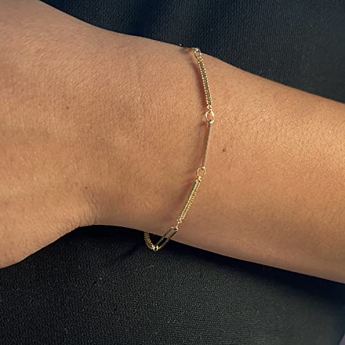 Image of Womens Dainty Gold Chain Bracelet,Simple Layered Chain Bracelets,Beaded Turquoise Bracelet,Charm Crystal Bar,Heart,Karma,Triangle,Pearl Bracelets for Women