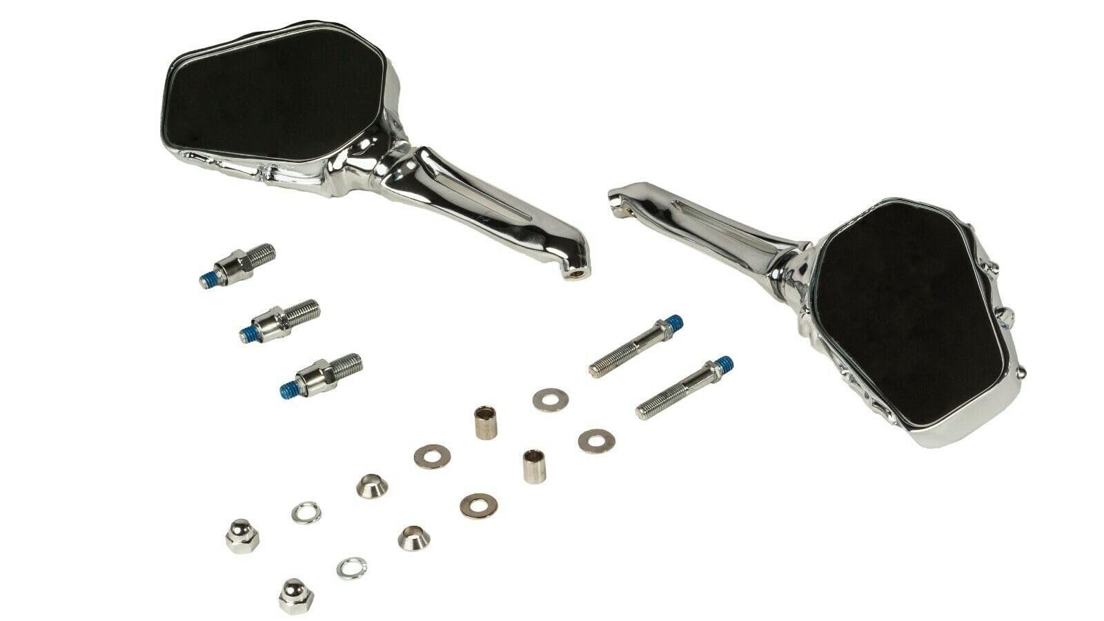 360 Twin Bone Skeleton Motorcycle Mirror Set for Harley Davidson (Chrome Hands/Chome Mirrors)