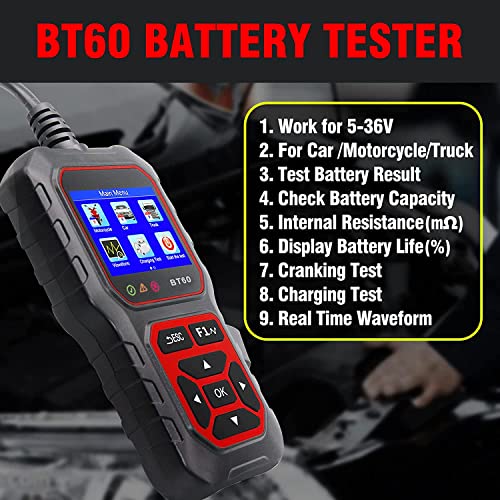 Acecar Car Battery Tester 5-36V Battery Load Tester Alternator Cranking Charging System Checker Digital Battery Analyzer 2.4 Inch Hd Tft Colour Screen For Heavy Duty Truck Boat Marine Motorcycle #TOP3