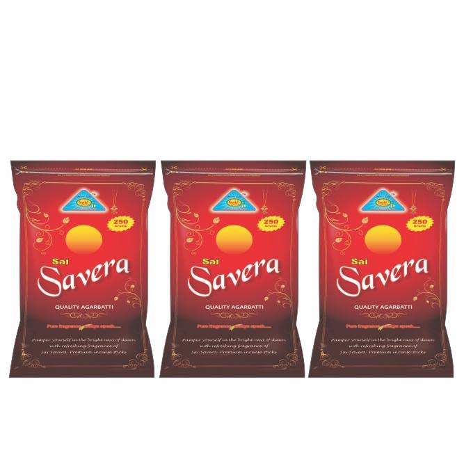 Gayatri Sai Savera Agarbatti, Premium Incense Sticks Pleasant Fragrance Zipper Pack of 3 (250g per Pack)