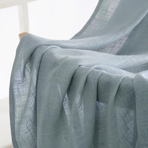 MIULEE Dusty Blue Linen Curtains 63 Inch Length 2 Panels for Bedroom Living Room, Soft Thick Linen Textured Kitchen Window Drapes Semi Sheer Light Filtering Back Tab Rod Pocket Burlap Look Decor