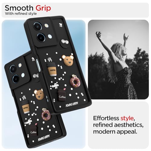 Image of Pikkme Back Cover for Vivo T3x 5G / Vivo Y200i 5G | Cute Fun Cartoon 3D Bear Silicone Full Body Protection Bumper Case (Black)