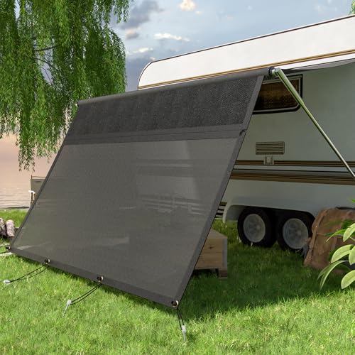 Store de Camping-Car, avec Fermeture éclair, fenêtre panoramique réglable (Tissu + Filet), Protection visuelle et Solaire, Store Universel à Fermeture...