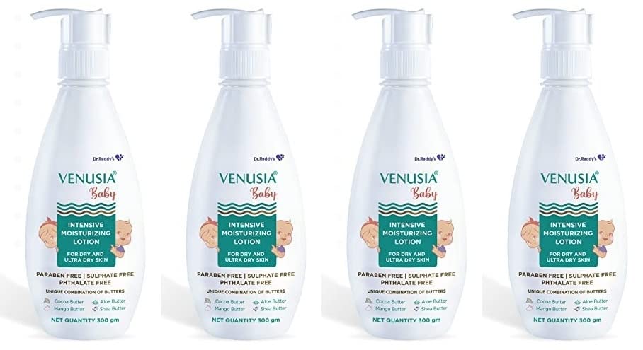 VENUSIA Dr Reddy's Venusia Baby Intensive Moisturizing Lotion for Dry and Ultra Dry Skin Contains Cocoa, Aloe, Mango & Shea Butters, 300g x Pack 4