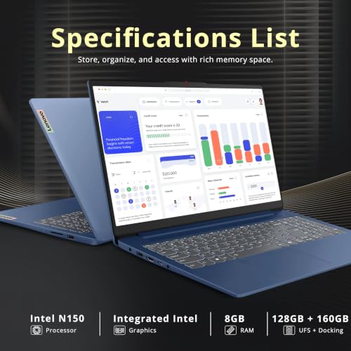 Image of Lenovo Ideapad Slim 3 15.6 inch Anti-Glare FHD Laptop, Intel Processor N150, 8GB LPDDR5 RAM, 288GB Storage(128GB UFS+160GB Docking Station), Long Battery Life, Wi-Fi 6, Numeric Keypad, Win 11 Pro, Blue
