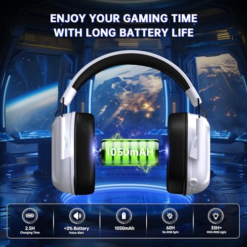Image of RYR Wireless Gaming Headset for Xbox Series X|S, Xbox One, PC, PS5 /4, Mac, Mobile, Switch, 3D Surround Sound, Bluetooth 5.3, 60H Battery, Gaming Headphones with Detachable Noise Canceling Mic-White
