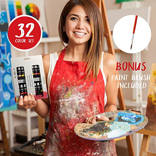 Oil Paint Set - 32 Color Painting Set For Artists, Adults & Kids. Complete Collection Of Pigment Rich Oil Based Paints. Professional Art Supplies Kit W/ 12 Ml Tube Colors & Extra Paint Brush :) #TOP4