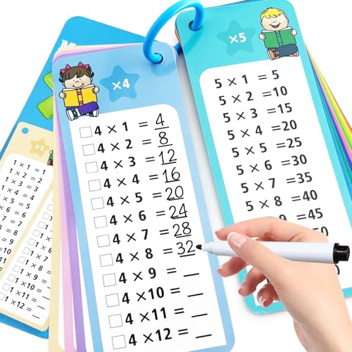 Anemeeoke 1-12 Multiplication Flash Cards, Large Math Table Flashcards, Including 15 Cards, 2 Dry Erase Markers, 1 Rings, Educational Times Table Flashcards for Classroom Home, for 1st to 3rd Grades