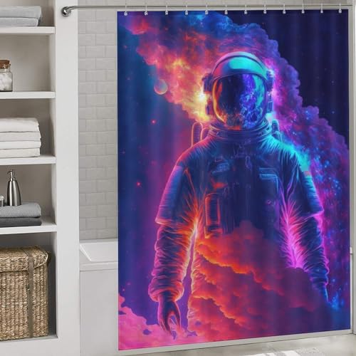 Rideau de douche astronaute néon lavable en polyester pour salle de bain