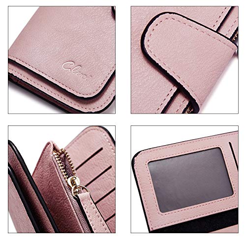 Image of CLUCI Wallet For Women PU Leather RFID Blocking Womens Wallet Bifold Card Holder with ID Window Gifts for Women Birthday, vintage Two-toned Pink, Large, Fashion