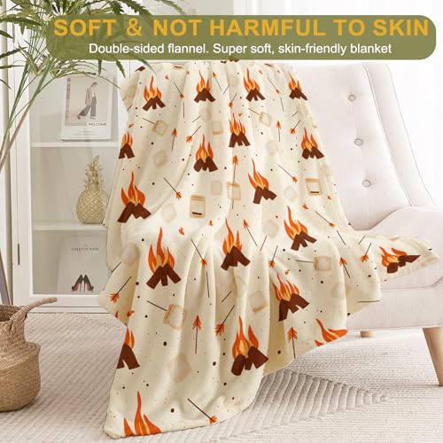 Campfire Fleece Blanket - Lightweight Soft Cozy Throw for Camper Lovers