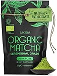 SuperSelf Organic Matcha Powder - Ceremonial Grade & 100% Pure - Smooth Taste & Vibrant Green - Macha for Straight Tea, Lattes, Baking - Certified Organic - Japanese Stone Ground Method - Large 120g