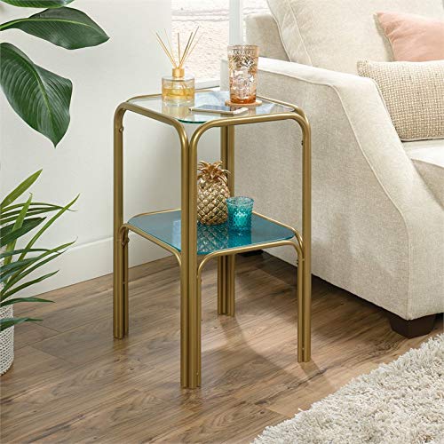 Sauder Coral Cape End Table, L: 15.98" X W: 14.09" X H: 24.21", Satin Gold Finish #TOP2