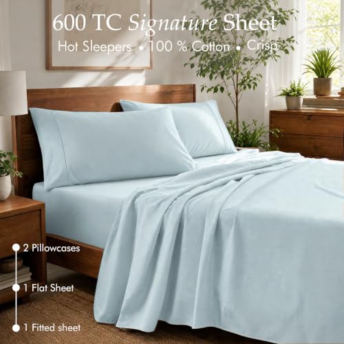 Image of Threadmill 600 Thread Count Cotton Full Sheet Set, Sateen, Blue, 4-Piece