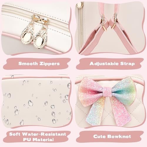 Image of I IHAYNER Mini Backpcak for Girls Small Bowknot Quilted Leather Backpack Purse for Women Travel Cute Trendy Stuff Gifts for Kids Pastel Pink