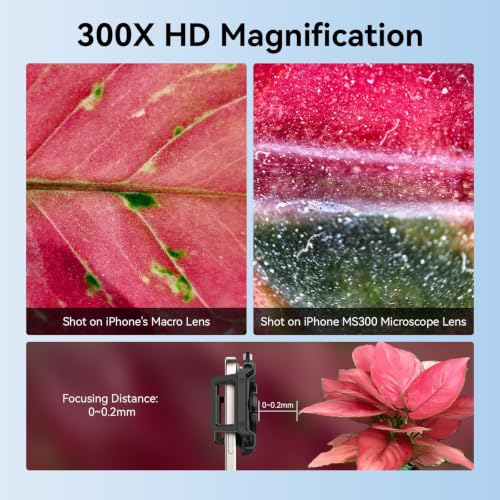 Image of APEXEL 300X Phone Microscope Lens, Phone Camera Micro Lens with Universal Clip /LED Light /CPL, Mini Pocket Microscope, Phone Lens Attachment Fit for iPhone 17 /16 /15 /14 /13, Samsung, and Most Smartphone