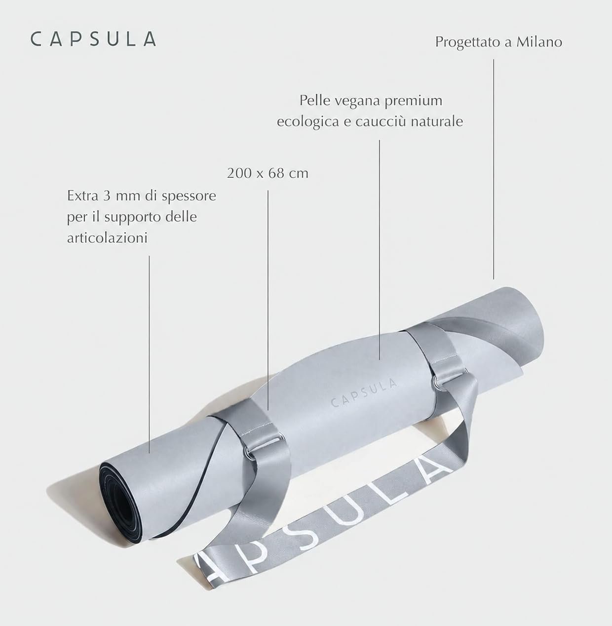 Capsula Tappetino Yoga Premium Extra Lungo (200 cm), 3 mm, Antiscivolo – Effetto Camoscio Vegano & Gomma Naturale, Supporto per le Articolazioni, Tappetino Yoga Design per Studio e Casa