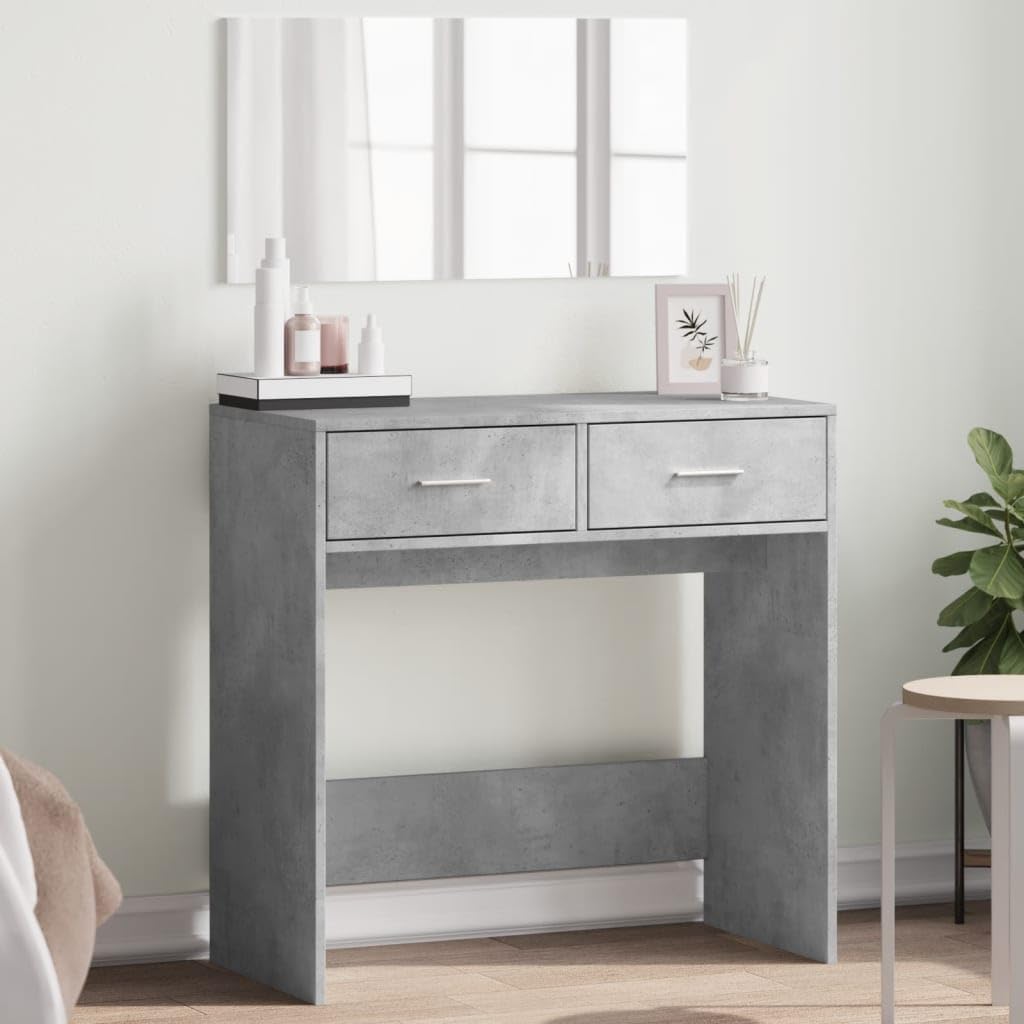 Schminktisch mit Spiegel Betongrau 80x39x80 cm Holzwerkstoff moderner Schminktisch mit Stauraum und Glasplatte für Kosmetik und Make-up im minimalistischen Design