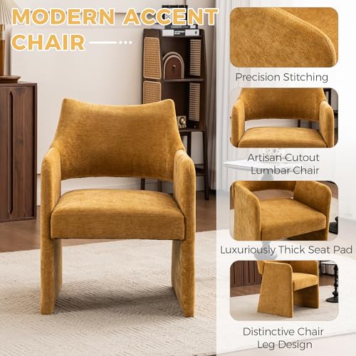 Sillón Chenille Geométrico Amarillo Moderno miniatura 4