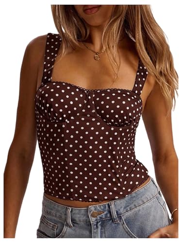 GORGLITTER Womens Polka Dots Bustier Corset Tops Sleeveless Vintage Crop Corsets Going Out Tank Top Coffee Brown Medium