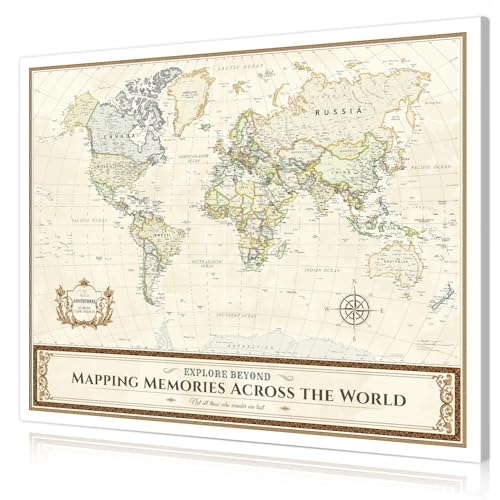 Image of DECORARTS - Large Colorful World Map Art Canvas Wall Art, Classic World Maps for Wall, Hand-Stretched Giclee Print, Home Office Statement Piece, Handcrafted in USA, 35x28''