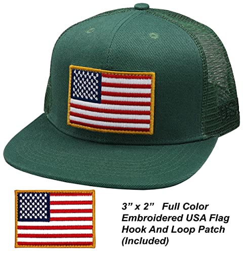 Image of Antourage American Flag Unisex Baseball Hat for Men and Women | USA Flag Mesh Snapback Flat Visor Cap + 2 Patriotic Patches