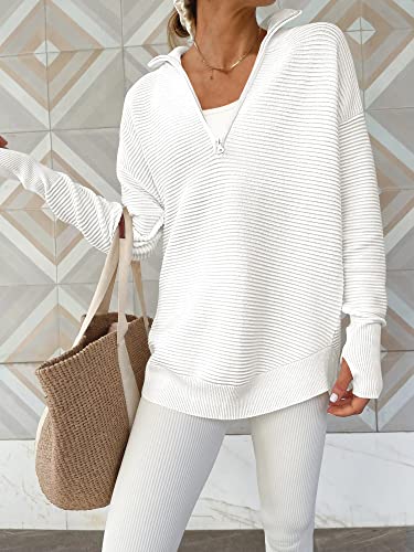 ANRABESS Womens Long Sleeve Quarter Zip Pullover Sweater Casual Loose V Neck Collared Ribbed Knit Jumper Tops Thumb Hole2