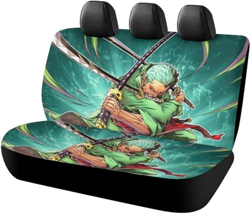 ワンピース ゾロ十郎 アニメ カーシートカバー 車シートカバー 後部座席用 シート保護 おしゃれ カー用品 軽/普通車 汎用 後席クッションカバー キャラクター 四季通用