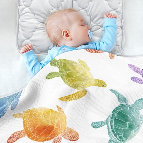 Image of Colorful Sea Turtles Baby Blankets Soft Warm Crib Stroller Blanket for Toddler Newborn Girls Boys 30x40in
