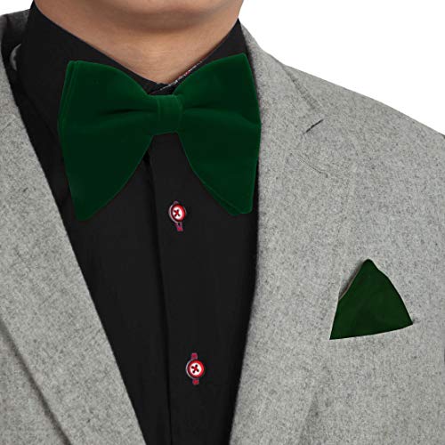 Green Oversized Bow Ties Handkerchief For Men Velvet Soild Dark Green Oversized Pretied Bow Ties Pocket Square For Interview Dan Smith C.C.O.S.006
