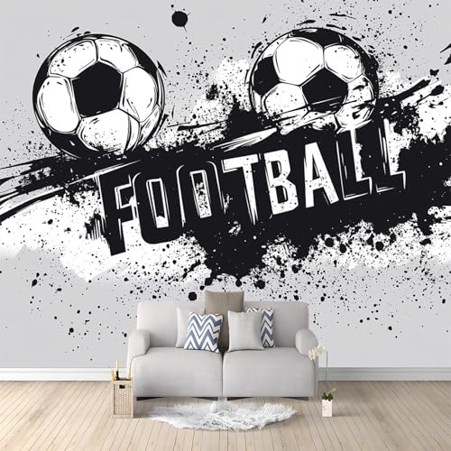 Wallpaper Murals Black and White Football Graffiti Gray 300x210 cm 3D Photo Wallpaper, HD Print Wall Mural Giant Poster, Modern Living Room Bedroom Kids Room Backdrop Wall Decor