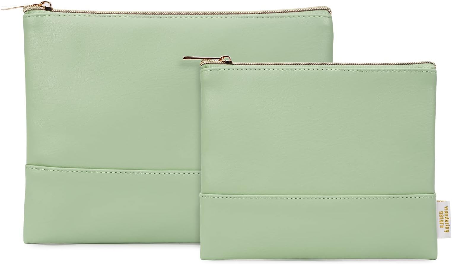 Wandering Nature 2 Pack Makeup Bag, Travel Make Up Organizer Cosmetic Bags Pouch for Women and Girls in Eco Vegan Leather, Green